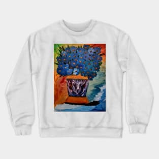 Blue flowers bouquet in a metallic gold and blue vase Crewneck Sweatshirt